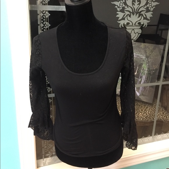 ICandy Black Cotton Lycra lace sleeve top - Picture 1 of 4
